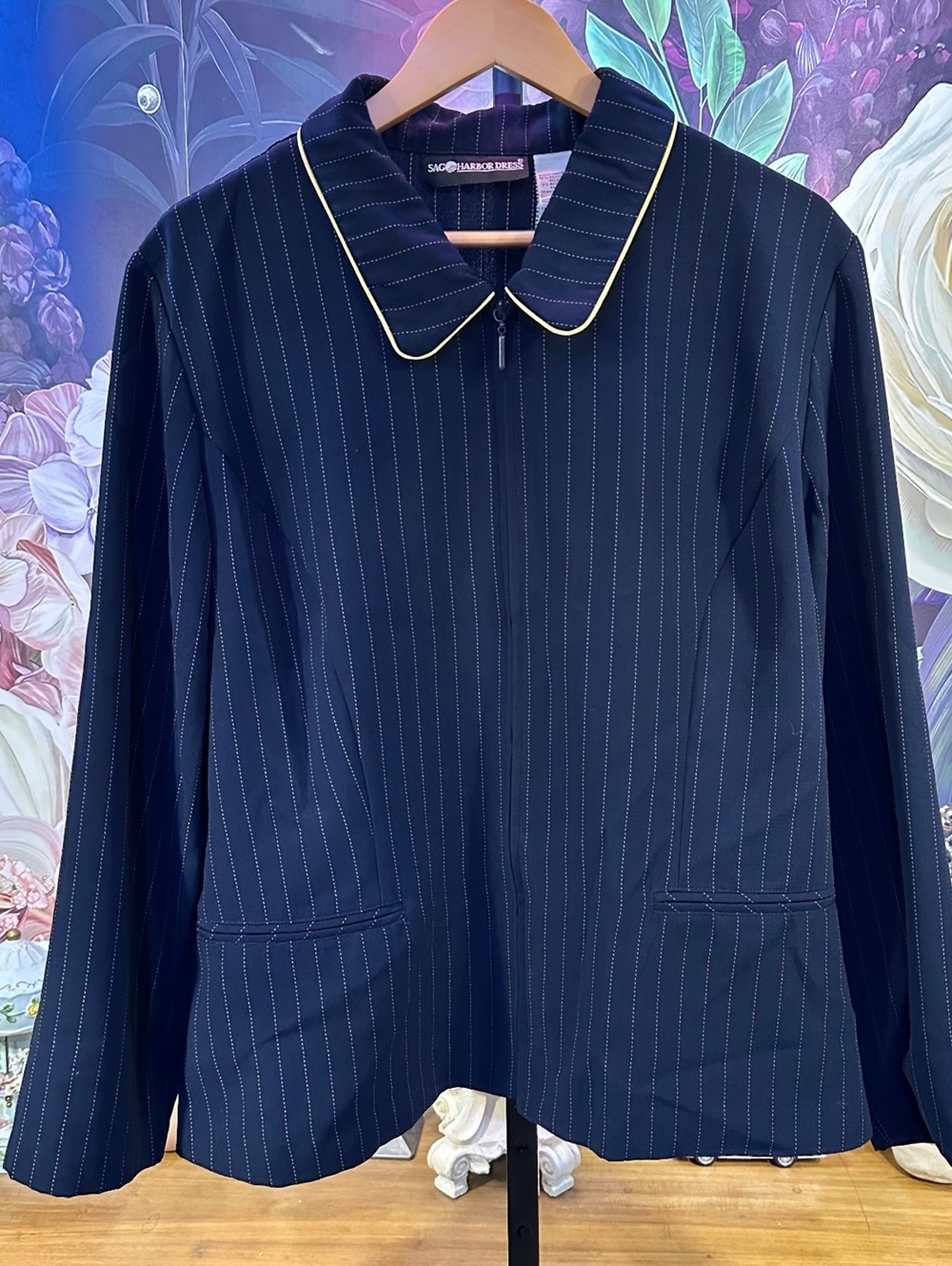 Sag Harbor Dress 18 Women's Zip Front Jacket Pinstripe Peter Pan Preppy Y2K Navy